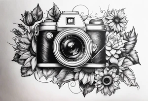 sunflower, camera, fish, flower rose tattoo idea