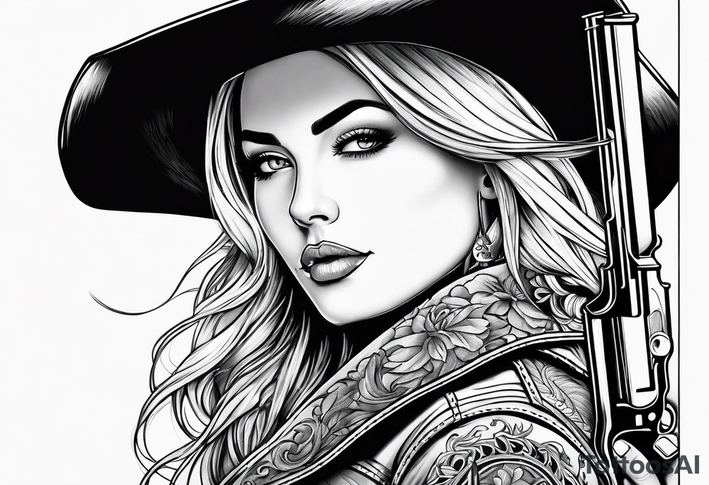 Cowgirl with revolver tattoo idea