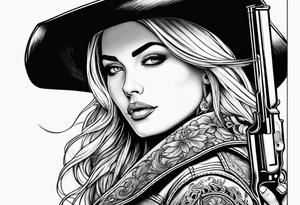 Cowgirl with revolver tattoo idea
