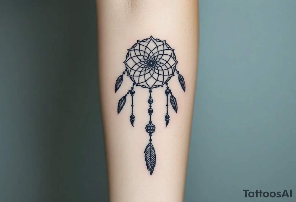 native dreamcatcher with flowing feathers and sacred beads tattoo idea