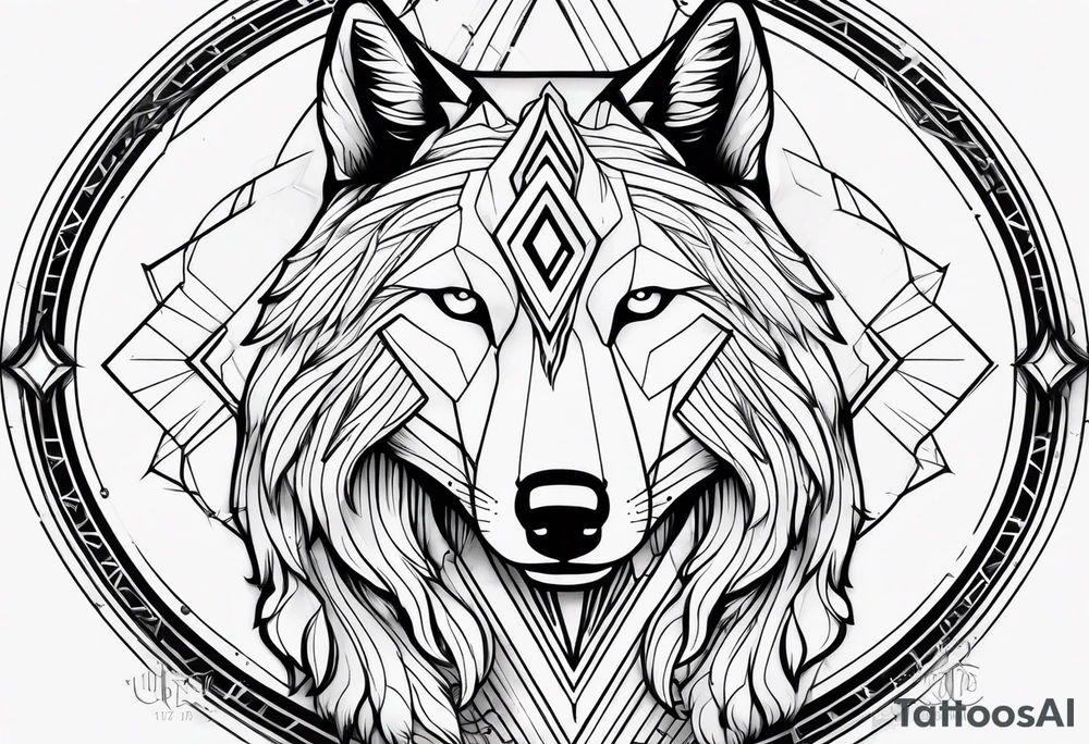 Futuristic design for Virgo zodiac sign and wolves tattoo idea