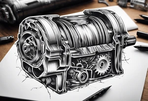 Damaged piston of an engine instead of heart tattoo idea