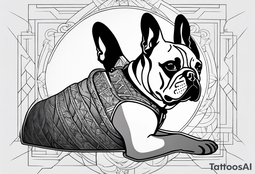 French bulldog riding man tattoo idea