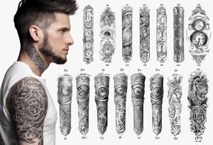 men’s arm sleeve, 1/18/70 Roman numeral, 8/31/62 Roman numeral tattoo idea