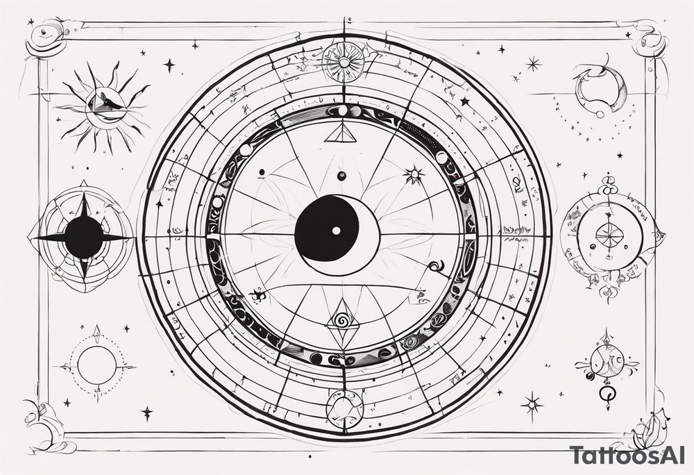 Astrology, Cancer, Natal Chart, symbolic, vision, yin yang, the moon, the sun, Uranus, Pluto, spiritual third eye, mystical armband tattoo idea