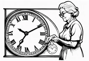 old lady trying to stop a clock tattoo idea
