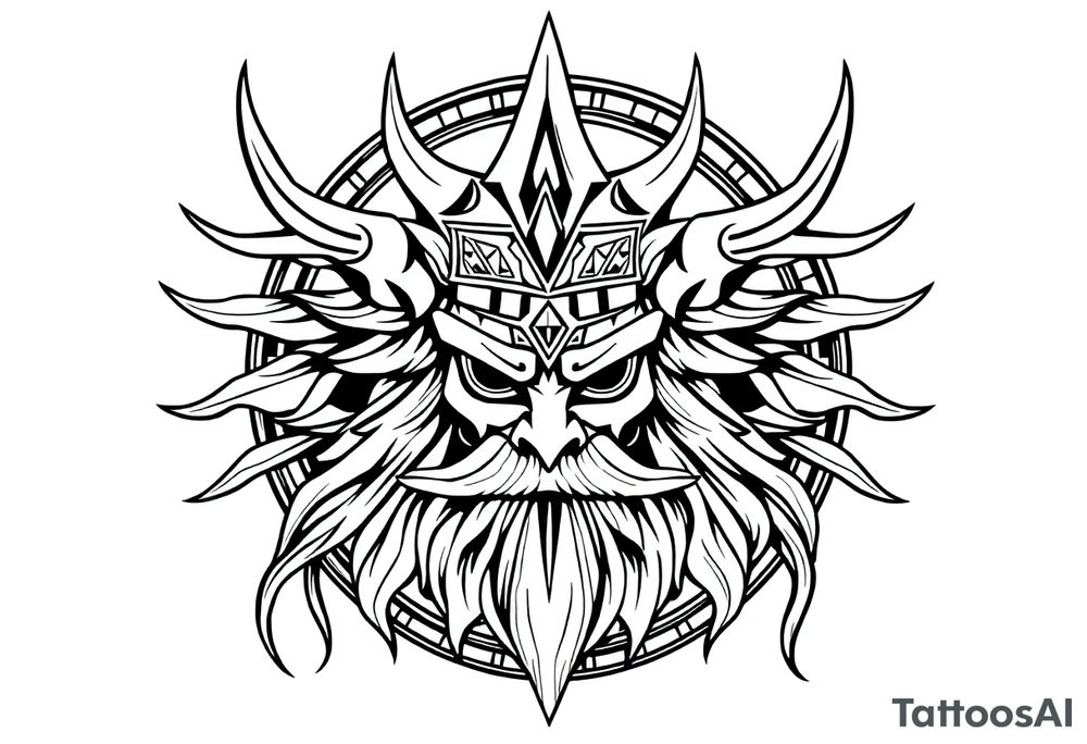 long shaman style mytical bold line with viking rhyme tattoo idea