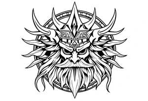 long shaman style mytical bold line with viking rhyme tattoo idea