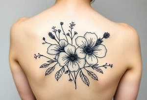 vintage bouquet of wild hibiscus
 and meadow flowers with morning dew tattoo idea