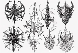 Dragon scales tangled spiderweb unicorn horn shattered chalices spider tattoo idea