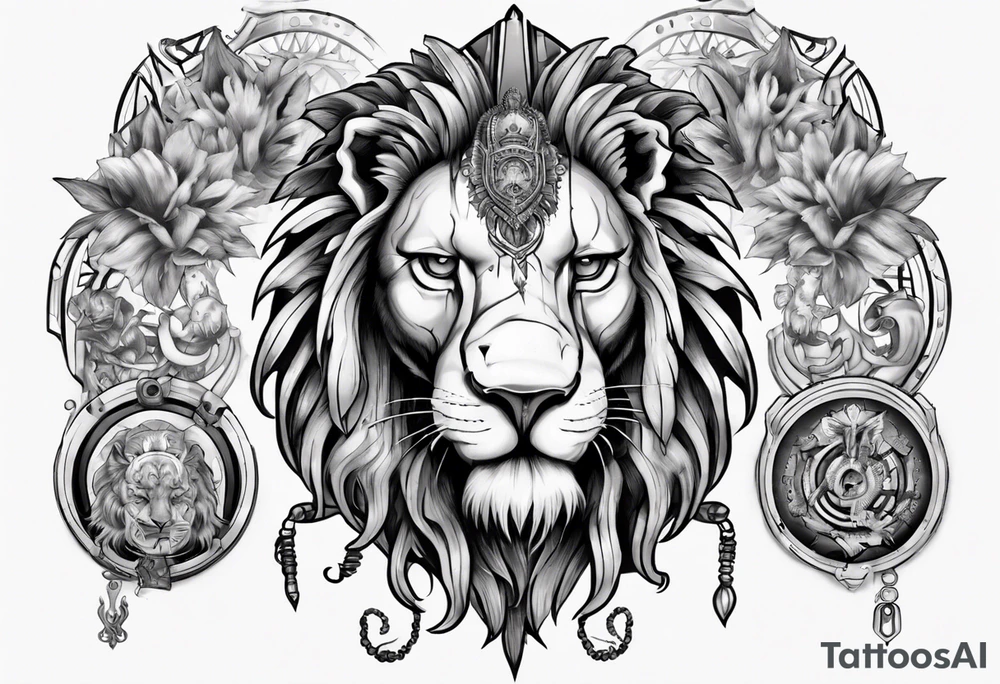 lion holding a khamssa with paw tattoo idea