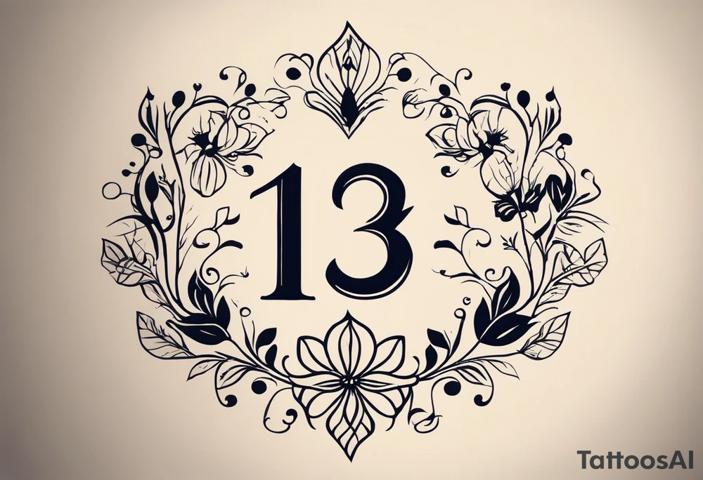 I would like a tattoo, featuring only 
number 13 in a colorful old school style. The tattoo should be approximately 7-8 centimeters in size. It symbolizes the date my daughter was born. Please make it bold and vibrant, with classic old school elements like shading, outlines, and maybe some subtle details that hint at a lucky or meaningful number. tattoo idea