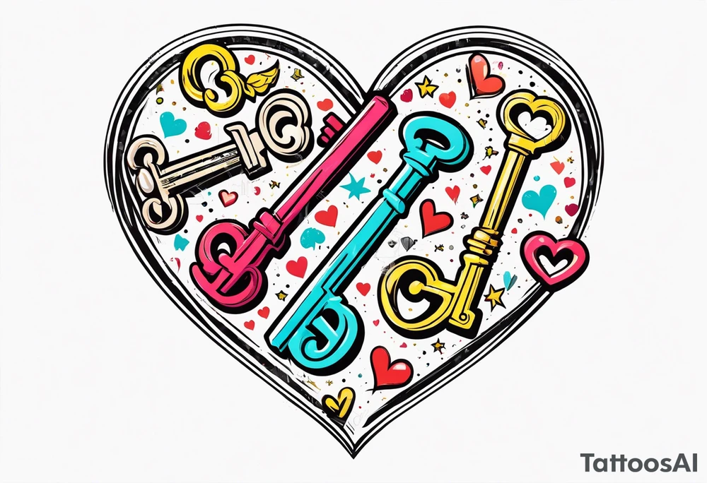 Antique keys heart shaped tattoo idea
