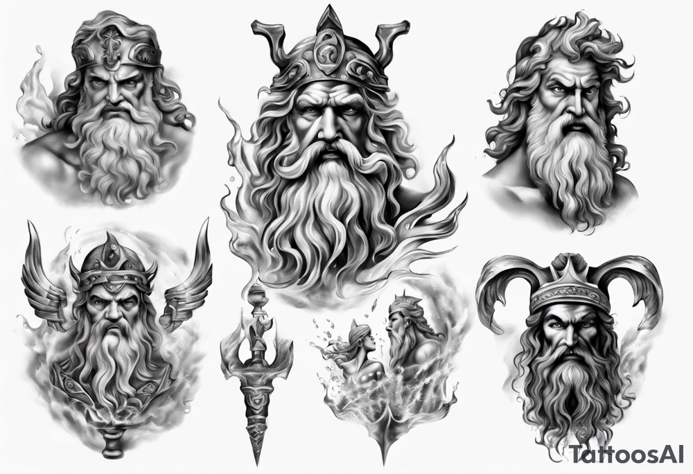 realistic poseidon greek mythology tattoo idea