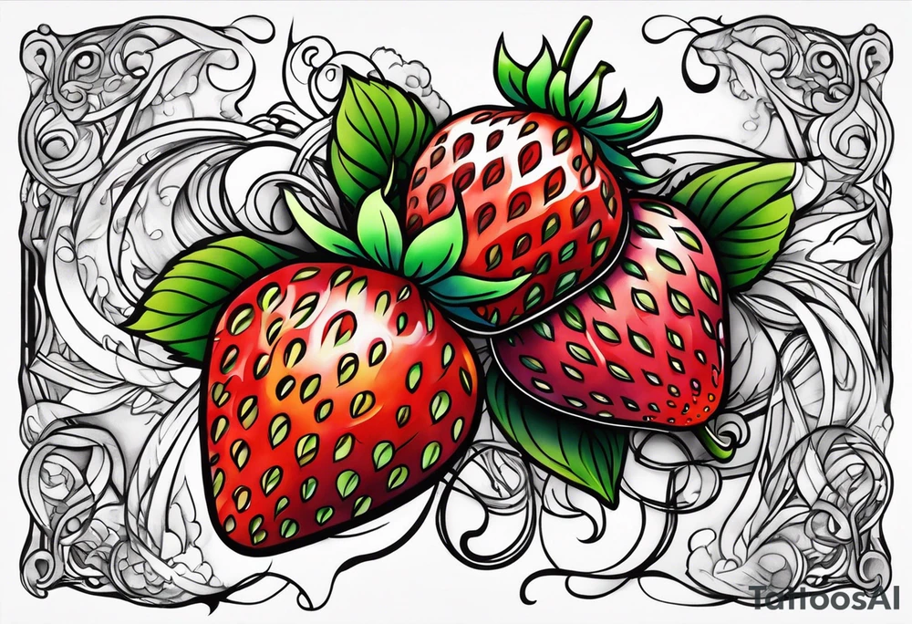 One Strawberry new school tattoo idea