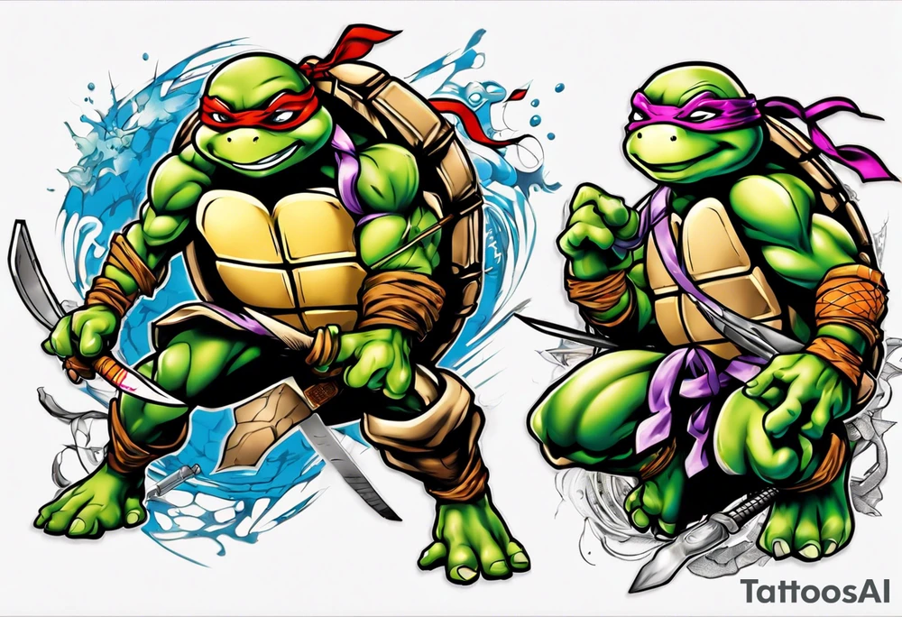 teenage mutant ninja turtles fighting sleeve tattoo idea