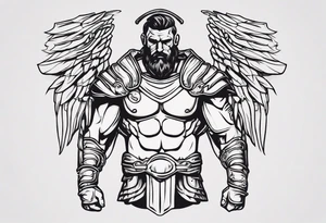 ultra-fine line linework vector of a gladiator with wings tattoo idea