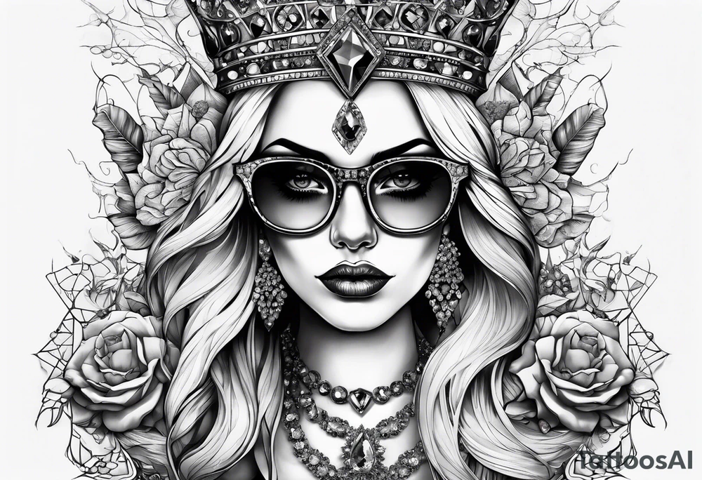 Dead Diamond queen wearing glasses add gemstones make her scarier darker tattoo idea