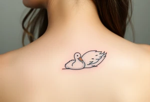 A swan with her baby duck in soft white and light blue hues, symbolizing purity and warmth tattoo idea