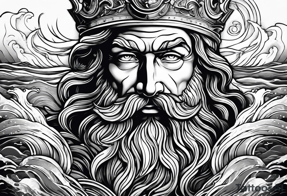 Poseidon steht in einer Welle im Meer tattoo idea