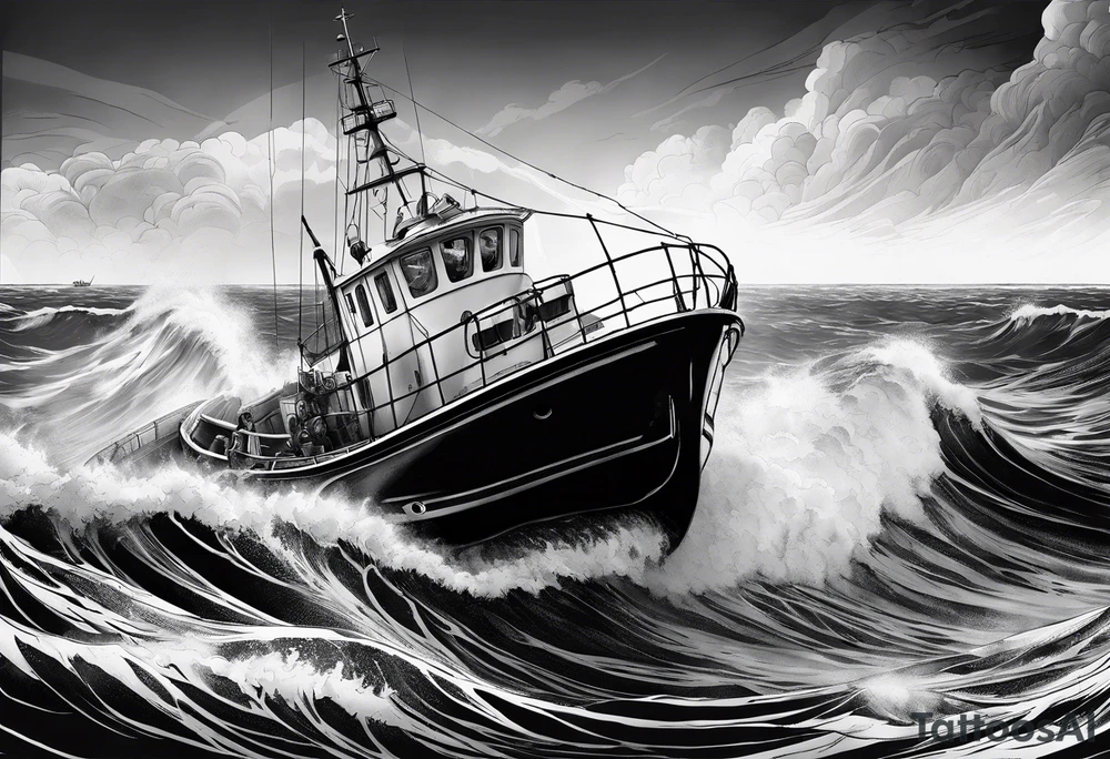 lifeboat on raging sea in cornwall tattoo idea