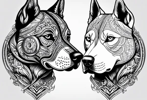 husky and pitbull facing away tattoo idea