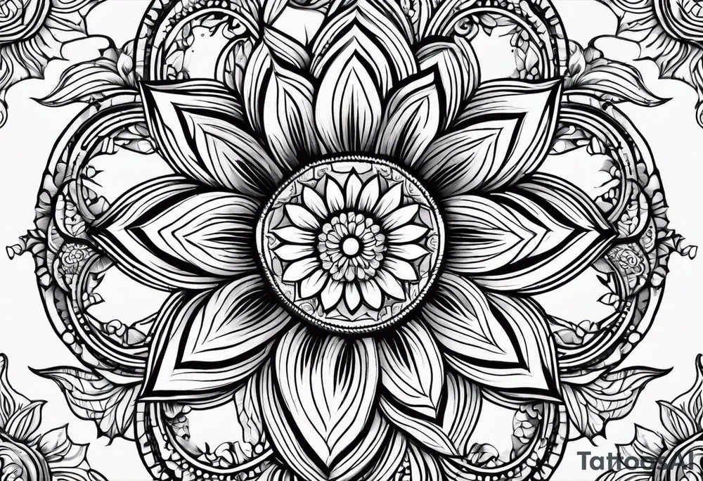 Mandala sun flower tattoo idea
