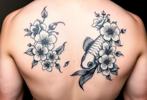 2004 in bold with small koi fish and Japanese blossoms tattoo idea