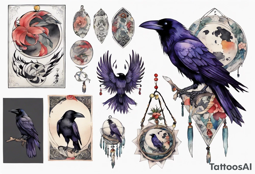 a raven wearing an amulet tattoo idea