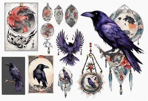 a raven wearing an amulet tattoo idea