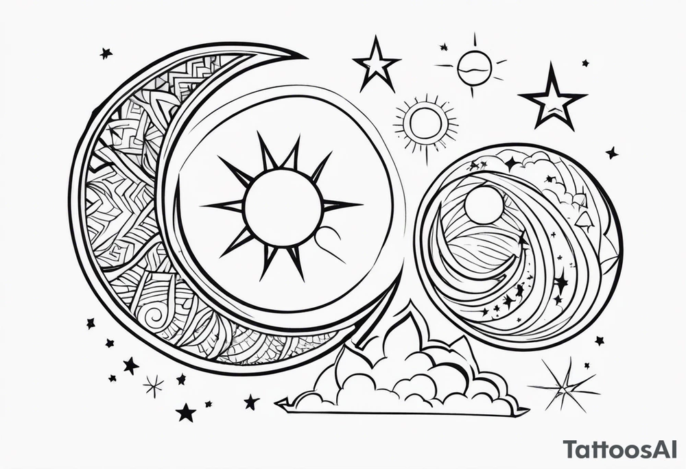 Stars, moon, sun tattoo idea