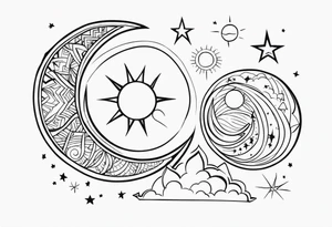 Stars, moon, sun tattoo idea