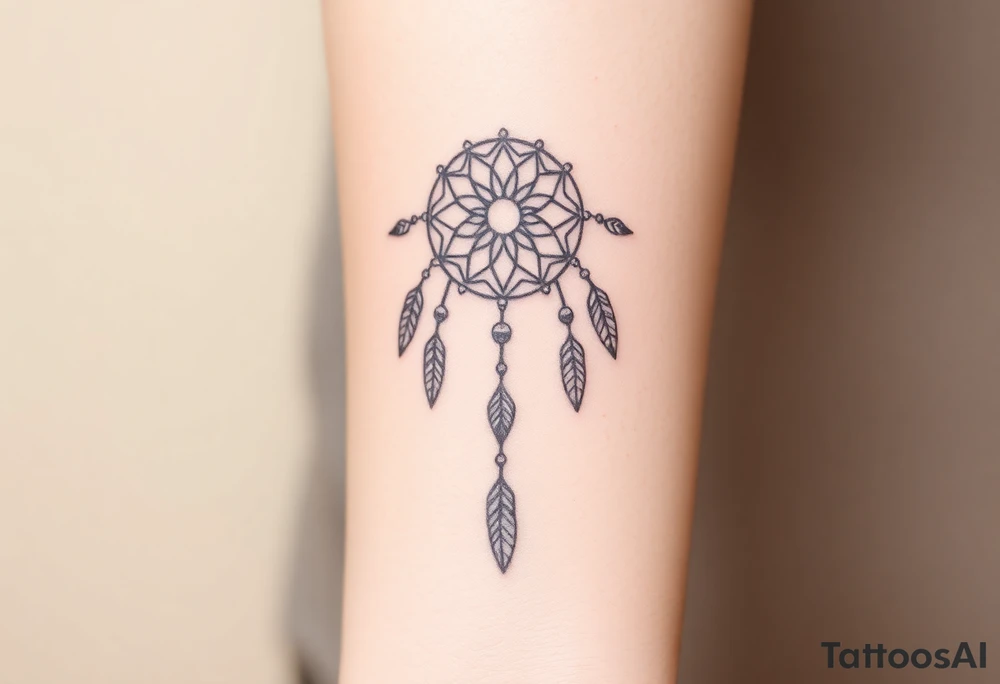 native dreamcatcher with flowing feathers and sacred beads tattoo idea
