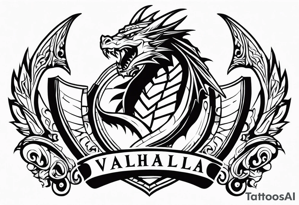 Valhalla sword shield dragon axe tattoo idea