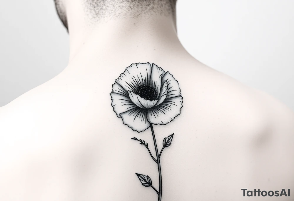 Poppy flower fine line spine tattoo tattoo idea