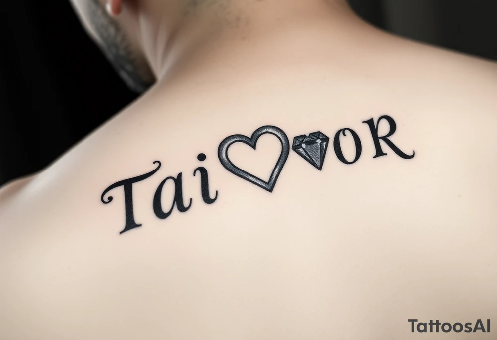 The name Taiylor spelled vertical with the O as a diamond ring with hearts behind the ear tattoo tattoo idea