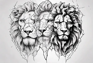 cracked Face of david statue with lion features in the cracks tattoo idea