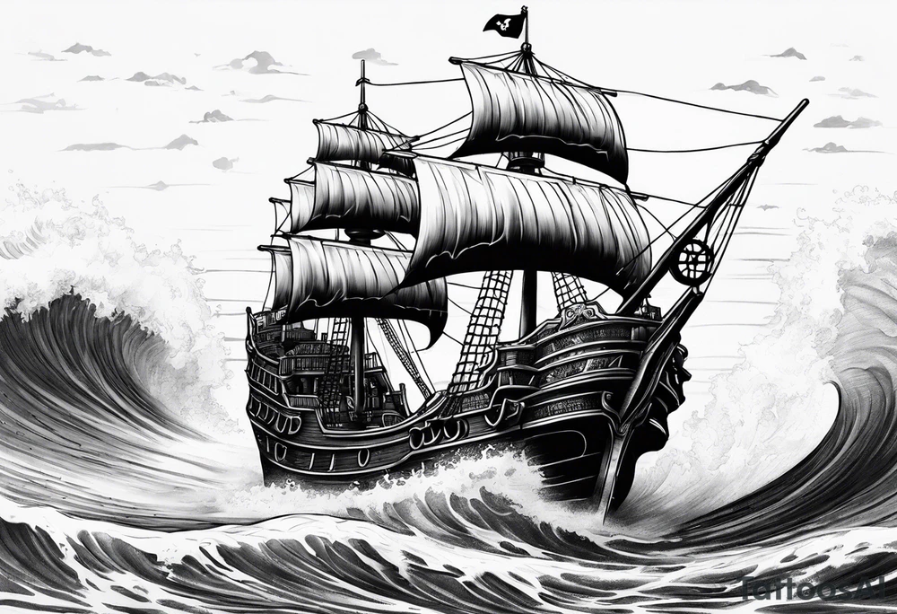 Black pearl pirate ship with waves tattoo idea