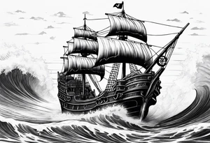 Black pearl pirate ship with waves tattoo idea