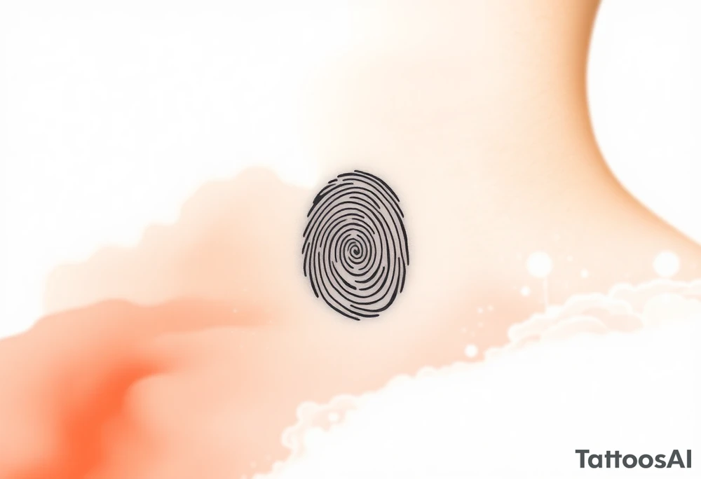 A negative space fingerprint on a watercolor background in warm sunset hues, symbolizing love’s warmth and radiance. tattoo idea