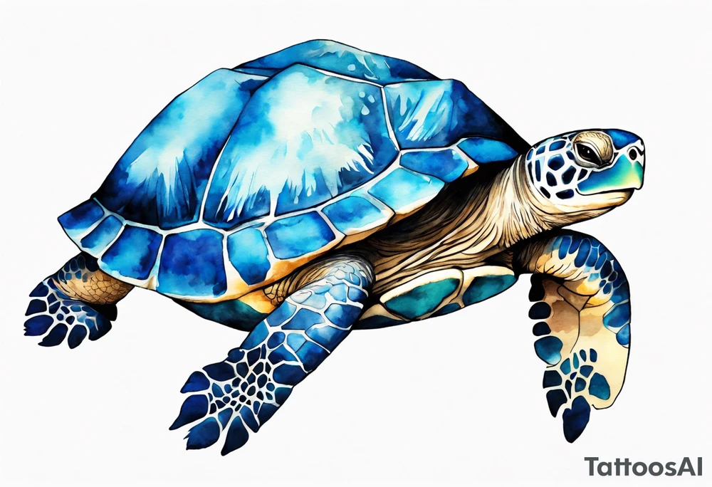 a blue fur-covered animal with the shell of a turtle tattoo idea