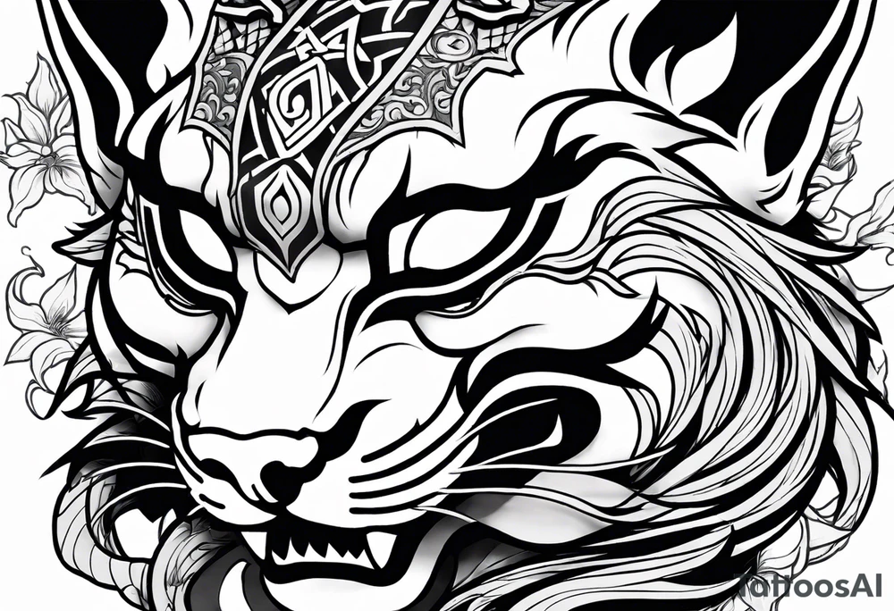 Half kitsune half oni kistune mask tatoo tattoo idea Half kitsune half oni kistune mask tatoo tattoo idea