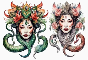 a Naga with a woman's face and the body of a serpent tattoo idea