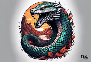 a Sleeve tattoo of jormungandr, the mythical giant snake from god of war the game tattoo idea