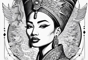nerfertiti with asian style, dragon tattoo idea
