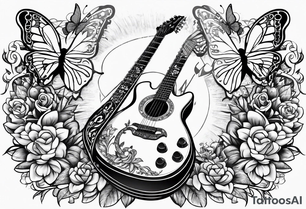 Guitar, butterfly, rainbow, sonic the hedgehog tattoo idea