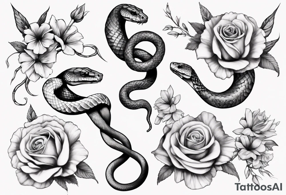 Snake wrapped around flowers tattoo idea