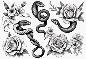 Snake wrapped around flowers tattoo idea