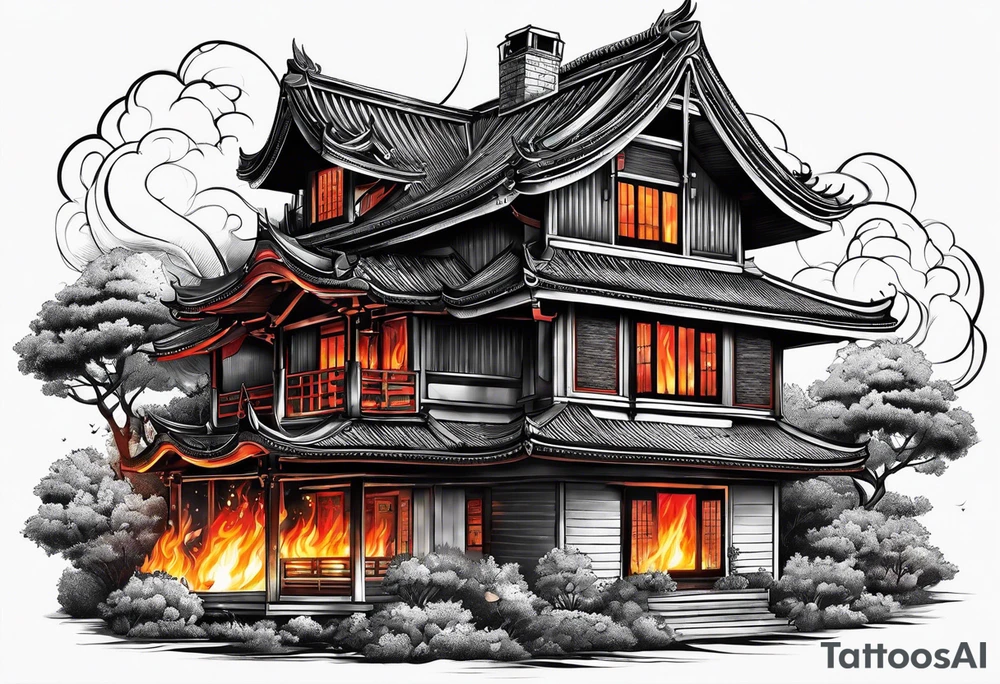 Fire on house tattoo idea
