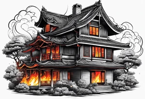Fire on house tattoo idea